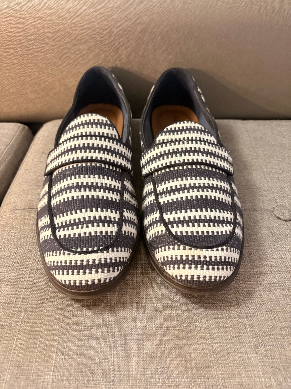 Aldo Men’s Navy and White Striped Woven Loafers